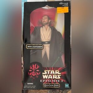 Vintage Star Wars Qui-Gon Jinn Action Figure with Lightsaber Collectible Hasbro